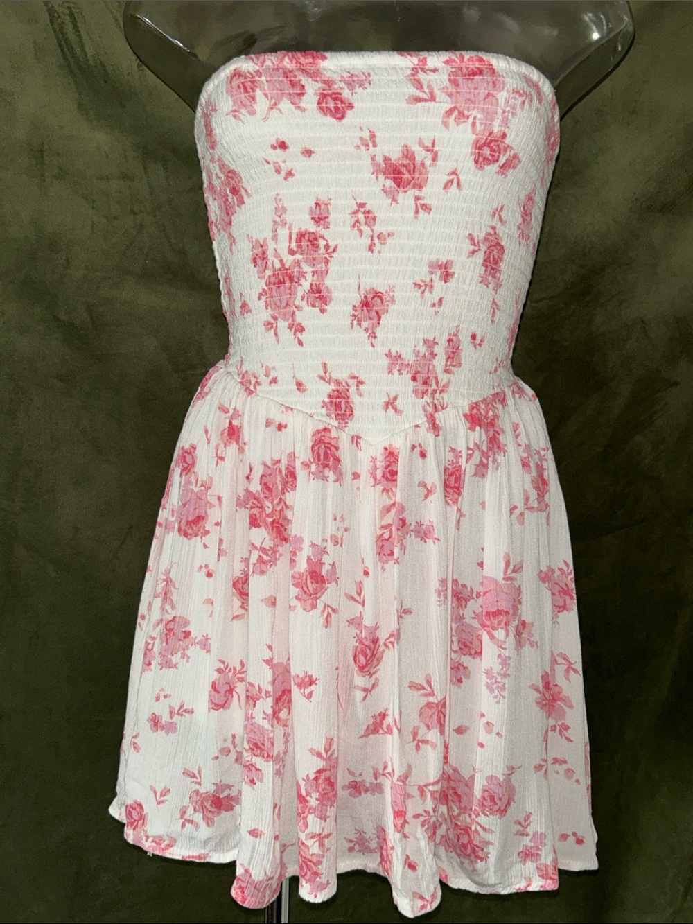 Aeropostale White and Pink Floral Strapless Dress
